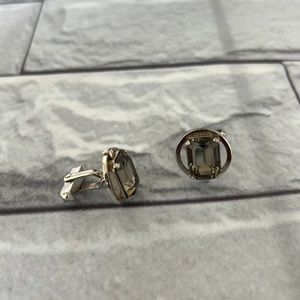 Vintage Sterling silver cuff links smoky topaz stone